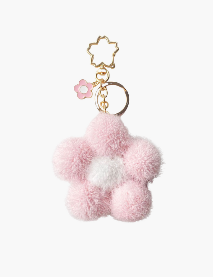 Bag Charm - Flower Fur Ball Keychain