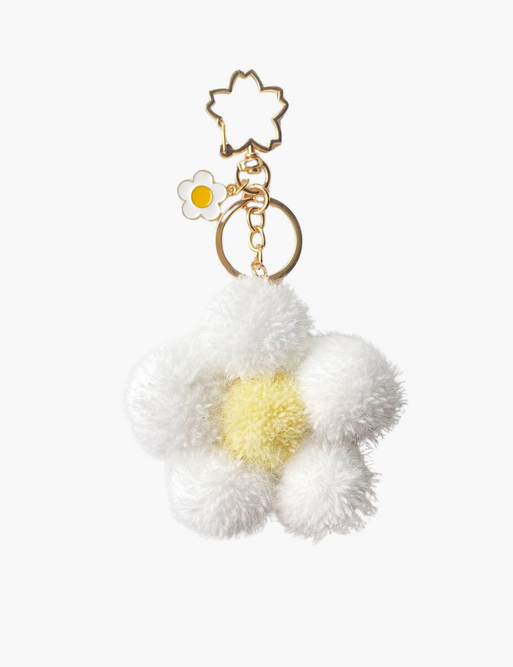 Bag Charm - Flower Fur Ball Keychain