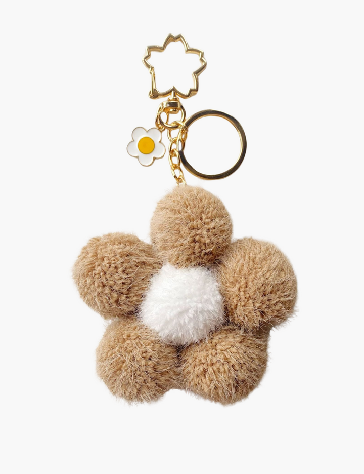 Bag Charm - Flower Fur Ball Keychain