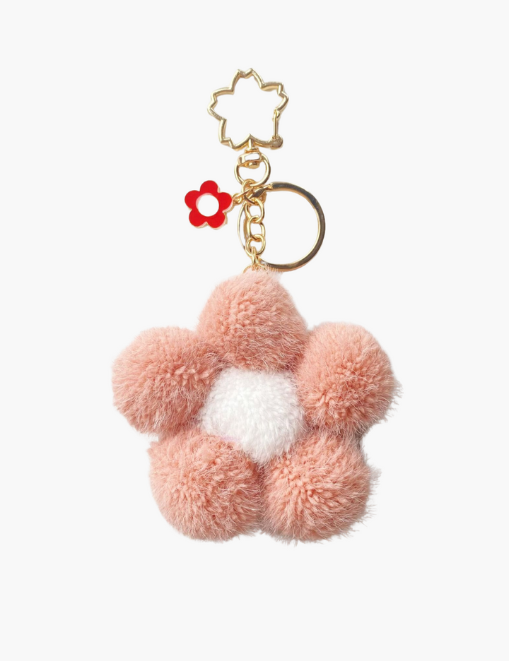 Bag Charm - Flower Fur Ball Keychain