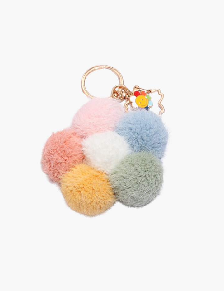 Bag Charm - Flower Fur Ball Keychain