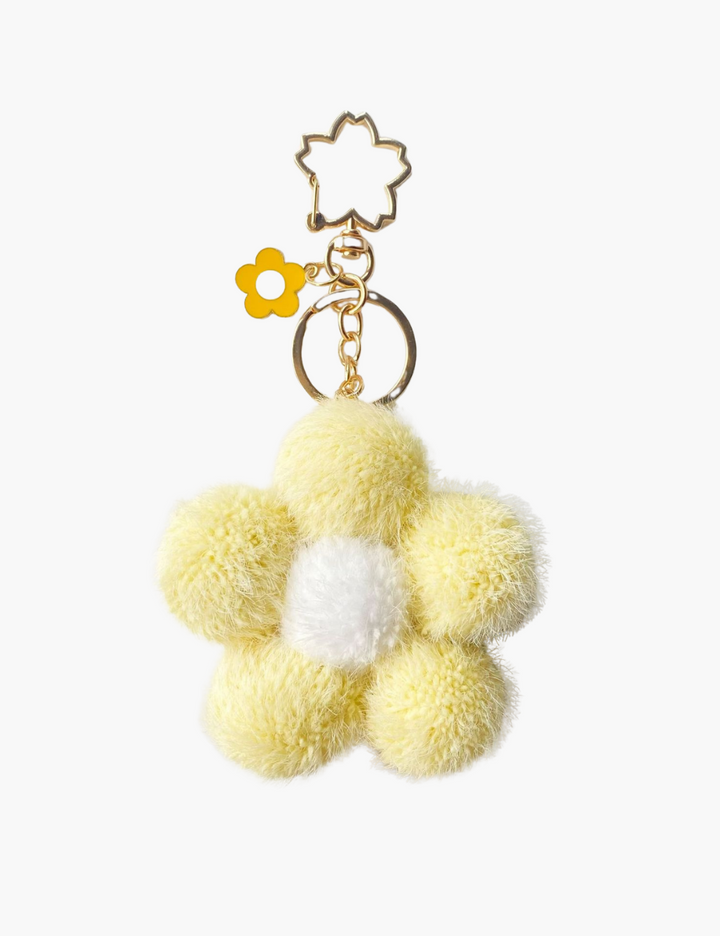 Bag Charm - Flower Fur Ball Keychain