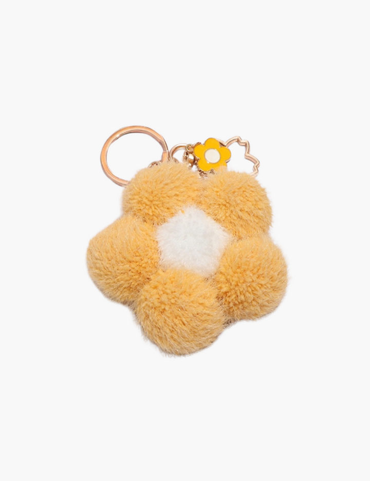 Bag Charm - Flower Fur Ball Keychain
